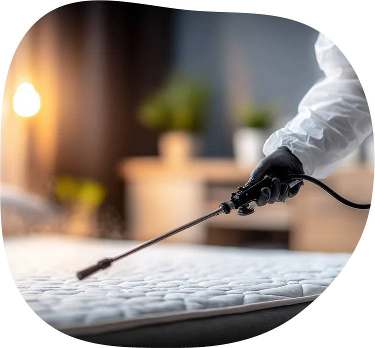 Professionelle Schädlingsbekämpfung in Innenräumen – Desinfektion einer Matratze durch Fachkraft
