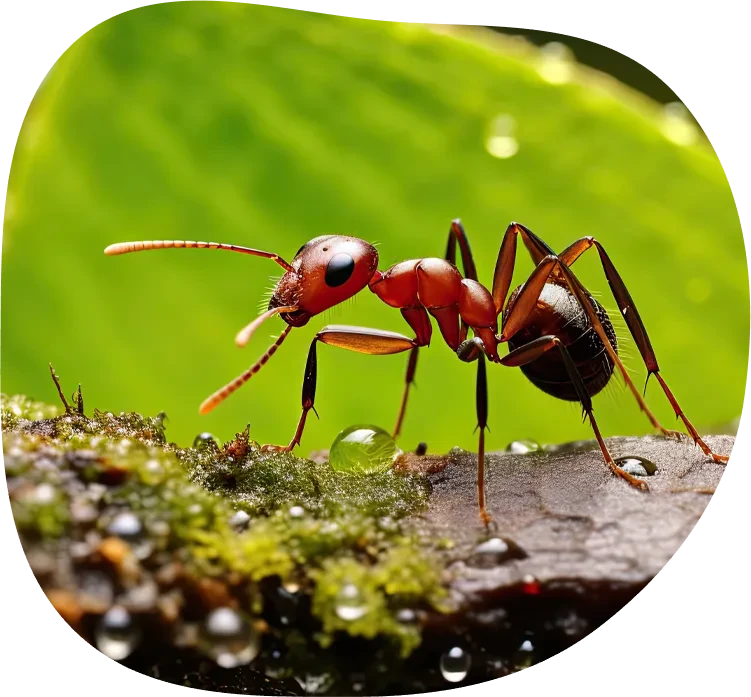Nahaufnahme einer Ameise auf einem Blatt als Header-Bild zum Thema Insekten