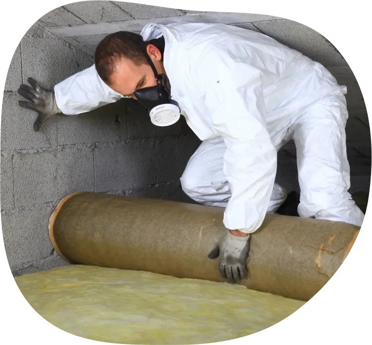 Fachgerechte KMF-Entsorgung und Entrümpelung durch einen Arbeiter in Schutzkleidung