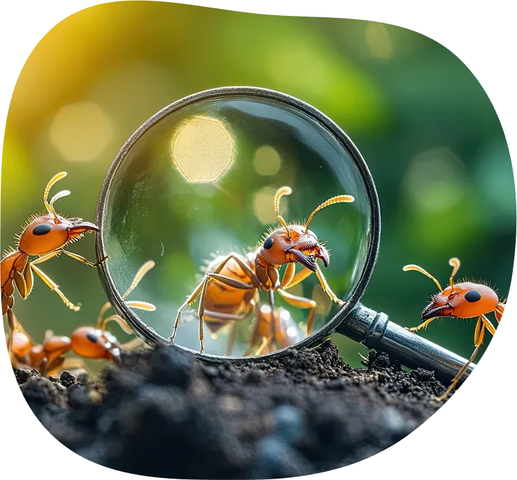 Ameisen unter einer Lupe als Symbol fr Themen und Wissen