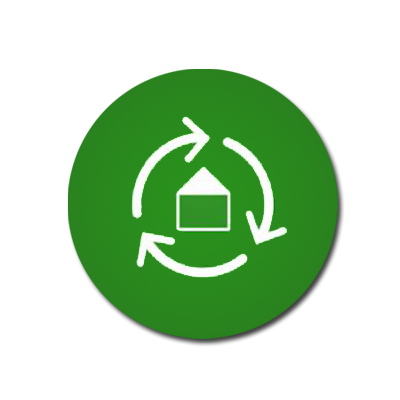 Icon für ganzheitlicher Service mit Haus und Pfeilen auf grünem Hintergrund