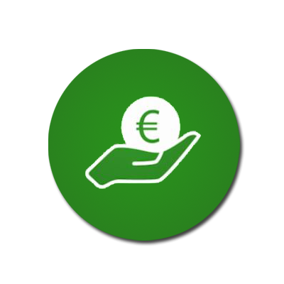 Icon für verantwortliches Wirtschaften mit einer Hand und Euro-Symbol