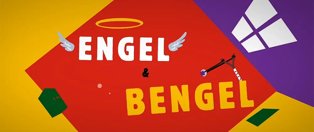 Video-Poster digital mit Engel & Bengel Schriftzug in bunten Farben