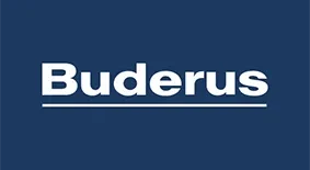 Buderus Logo – Markenlogo auf blauem Hintergrund Buderus Logo auf blauem Hintergrund