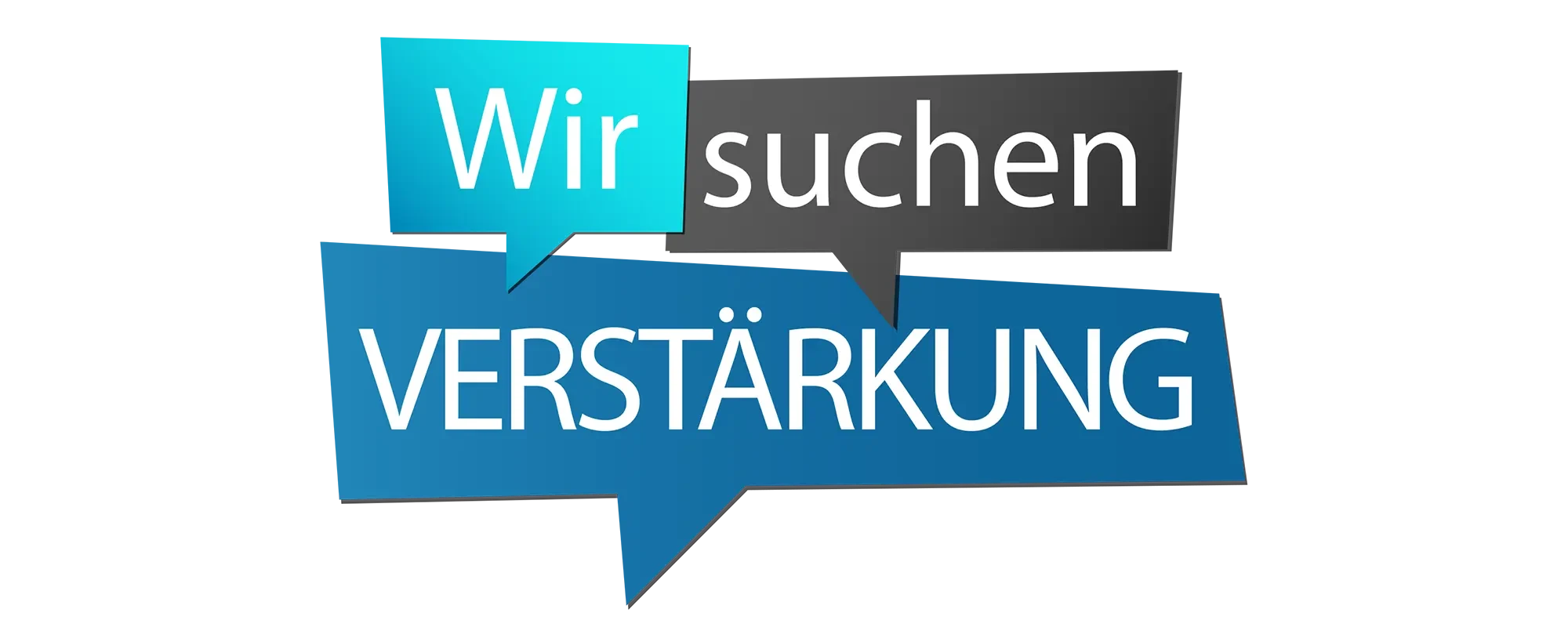 Header Stellenangebote: Wir suchen Verstärkung – Grafik mit Sprechblasen für Jobangebote