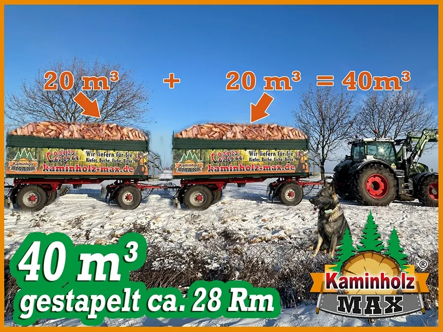 Liefergebiet Merseburg Kaminholz Max – Lieferung von 40 m³ Kaminholz auf Anhängern im Winter, kaminholz-max.de