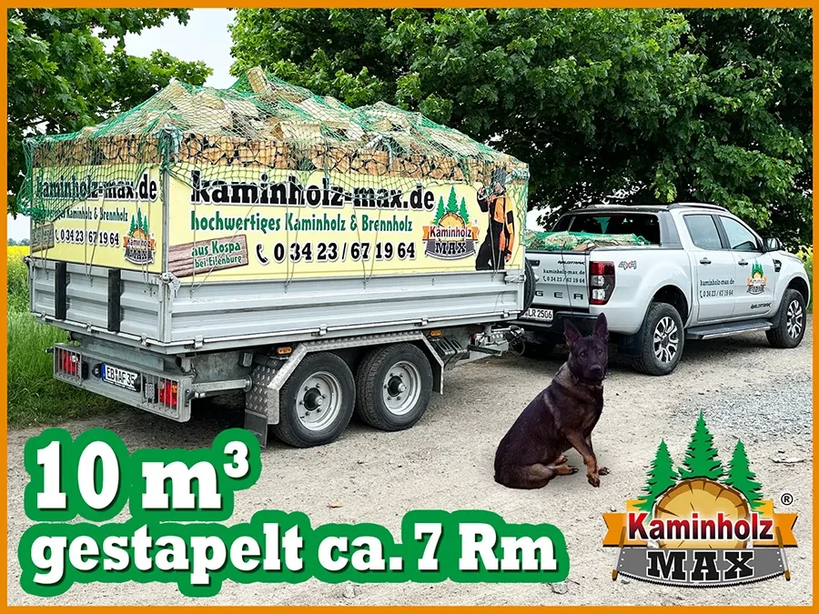 Anhänger mit Kaminholz von Kaminholz Max im Liefergebiet Merseburg, hochwertiges Brennholz aus Kospa bei Eilenburg