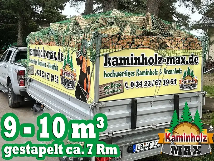 Anhänger mit Kaminholz von kaminholz-max.de, Lieferung hochwertiges Brennholz aus Kospa bei Eilenburg, Februar 2026, mobile Ansicht