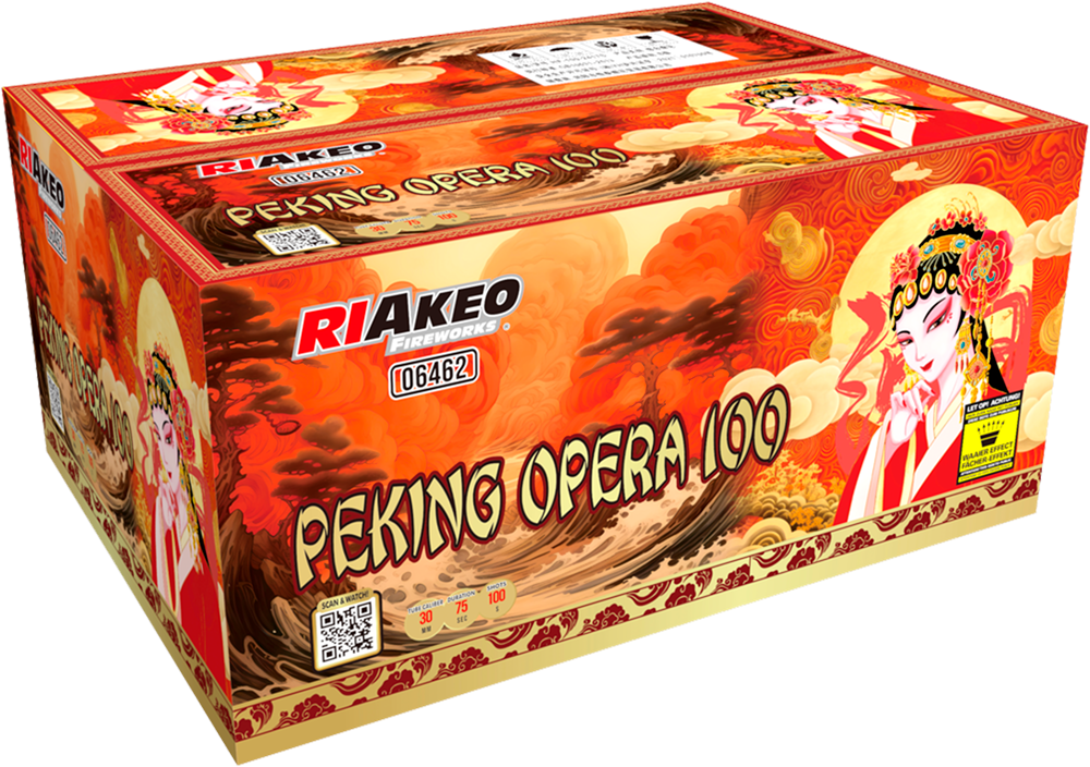 RIAKEO Fireworks Peking Opera 100 Feuerwerksbatterie, Motiv mit asiatischem Design und Peking-Opernfigur