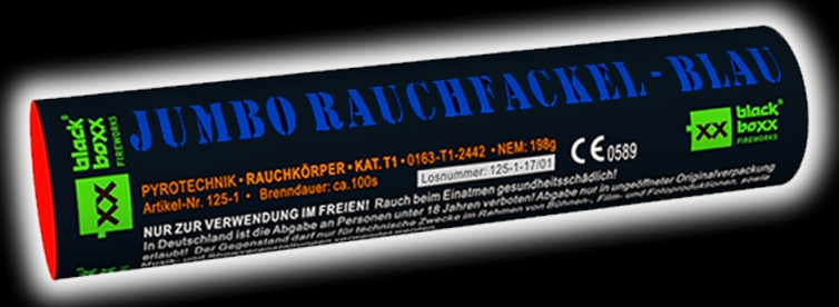 BB125-3 Jumbo Rauchfackel blau – Produktetikett und Sicherheitshinweise BB125-3 Jumbo Rauchfackel blau mit Produktbeschreibung und Warnhinweisen