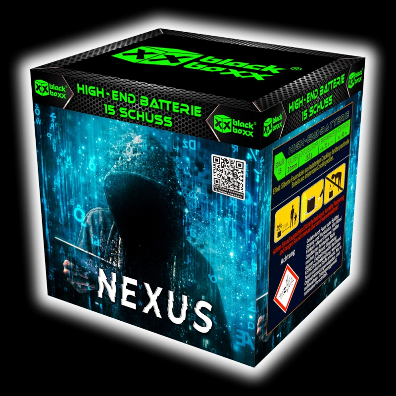 Blackboxx Nexus Feuerwerksbatterie 15 Schuss – Produktbild Blackboxx Nexus Feuerwerksbatterie mit 15 Schuss, Produktverpackung