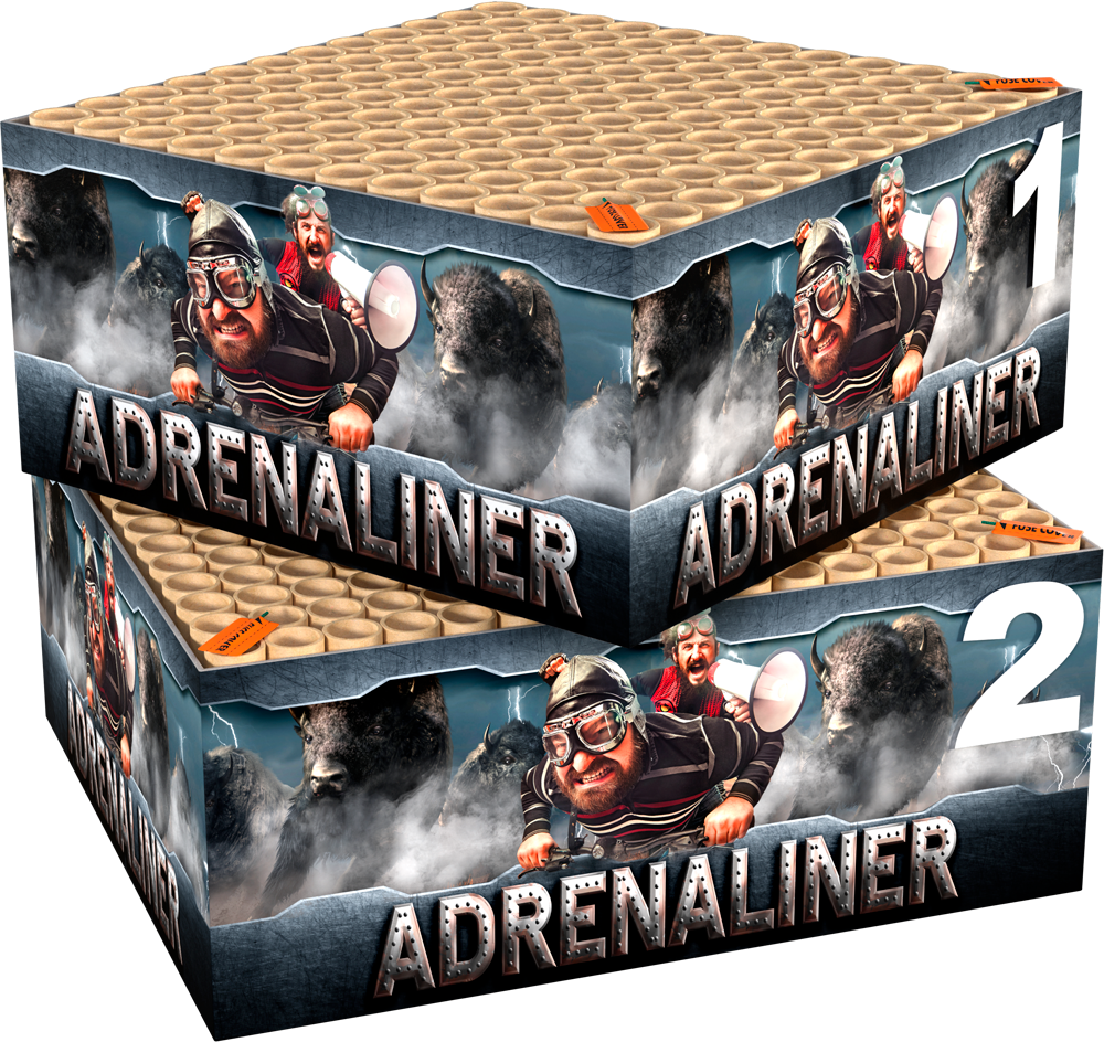 Feuerwerksbatterie Adrenaliner mit auffälligem Design und Bullenmotiv