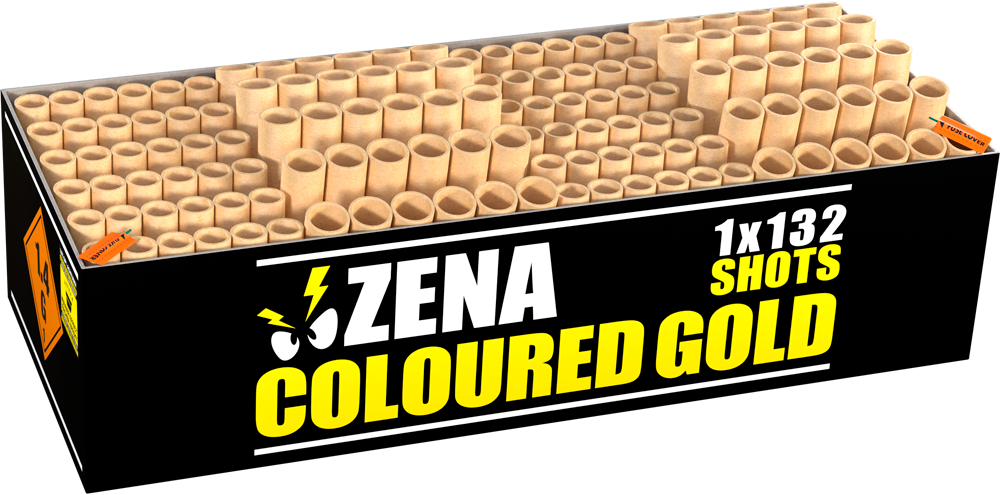 Zena Coloured Gold Feuerwerksbatterie mit mehreren Abschussrohren
