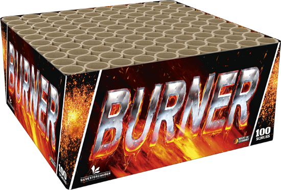 Silvesterzauber Burner Feuerwerksbatterie mit 100 Schuss in auffälliger Verpackung