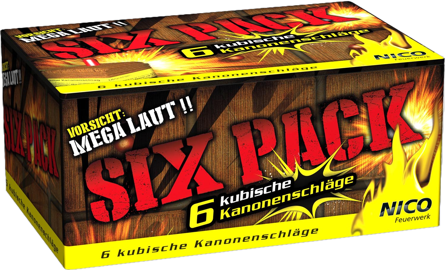 Six Pack 6 kubische Kanonenschläge - Feuerwerkskörper, Mega laut Six Pack 6 kubische Kanonenschläge Feuerwerkskörper Verpackung