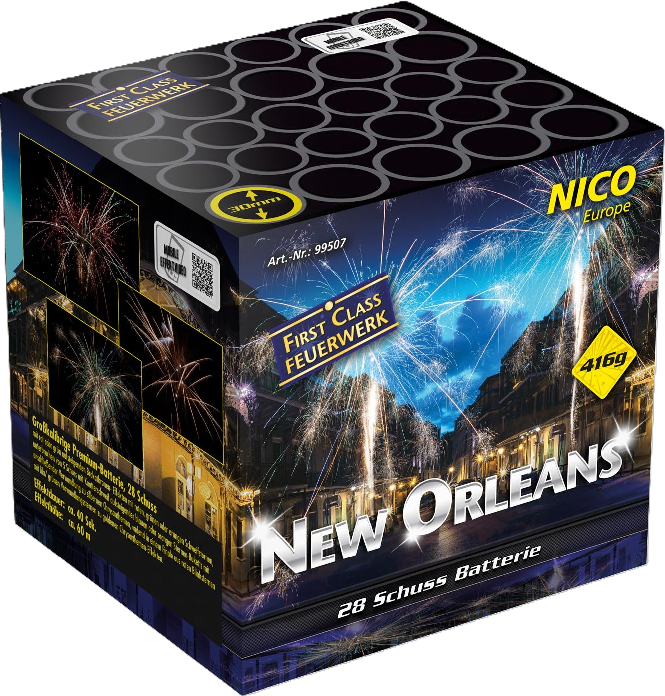 NICO Europe New Orleans 28 Schuss Feuerwerksbatterie – First Class Feuerwerk Produktbild NICO Europe New Orleans Feuerwerksbatterie mit 28 Schuss, First Class Feuerwerk, Produktabbildung