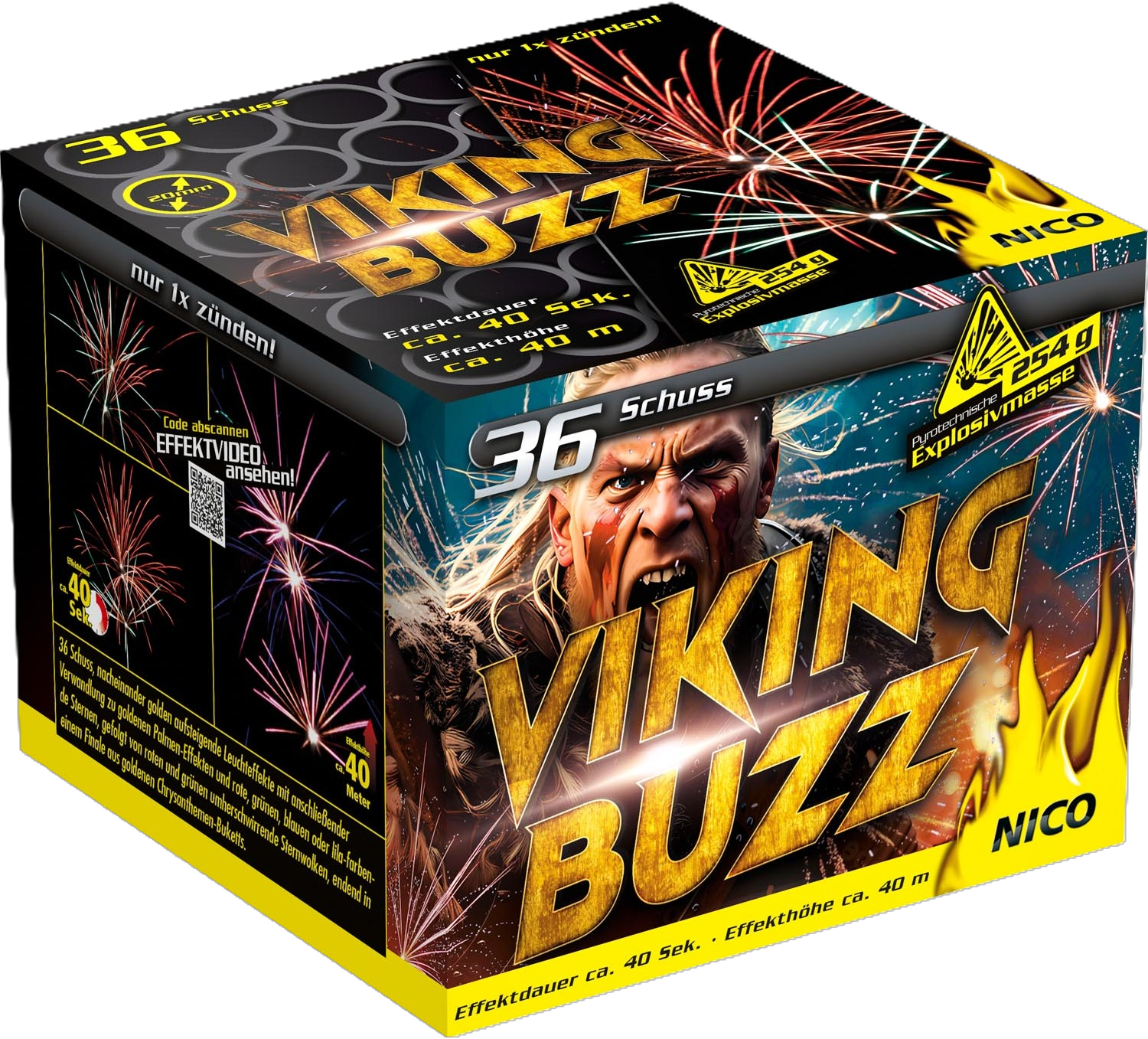 Viking Buzz Feuerwerksbatterie von Nico – 36 Schuss, ca. 40 Sekunden Effekt, goldene Leuchteffekte Feuerwerksbatterie Viking Buzz von Nico mit 36 Schuss und goldenen Leuchteffekten