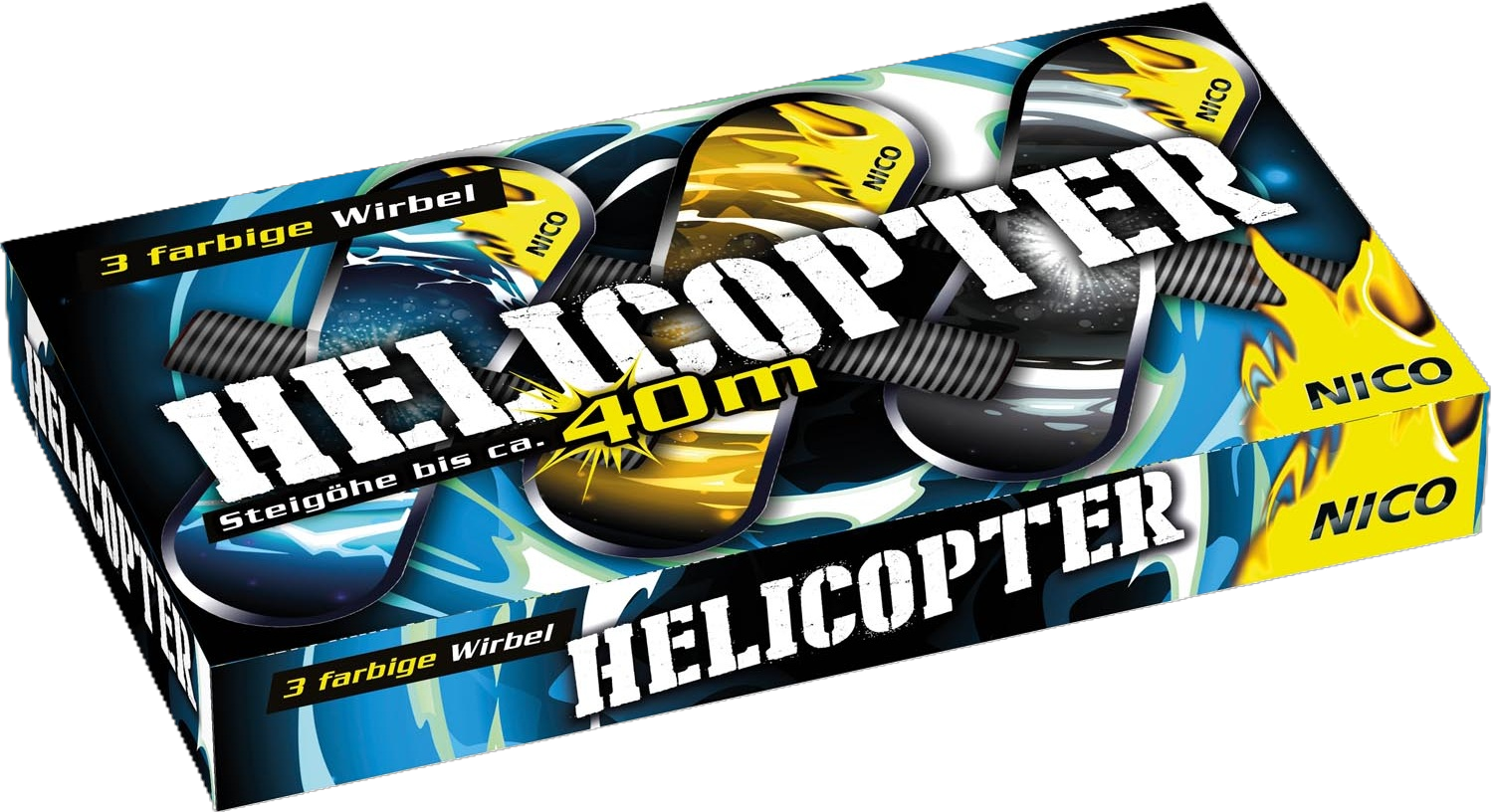 NICO Helikopter Feuerwerkskörper mit farbigen Wirbeln und einer Steighöhe bis ca. 40 Meter