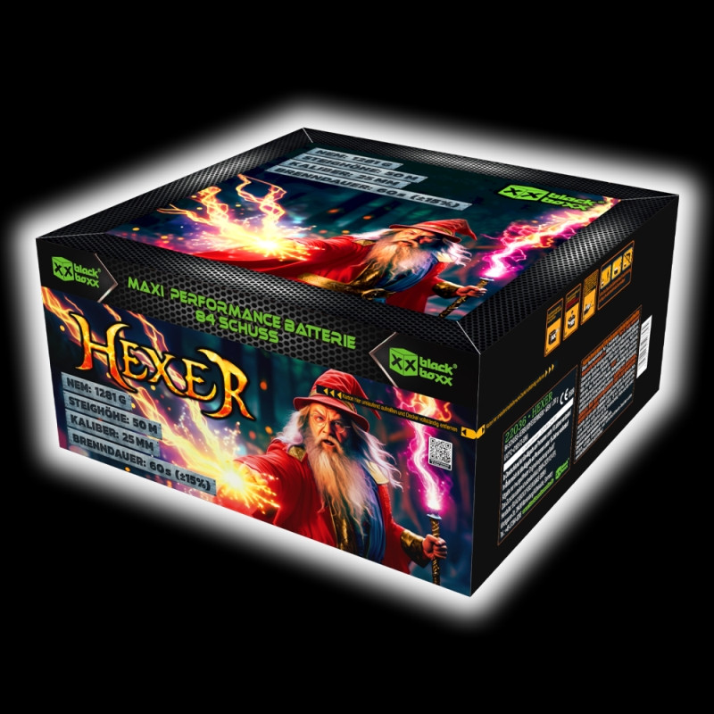 Blackboxx Hexer Feuerwerksbatterie – 84 Schuss Maxi Performance Blackboxx Hexer Feuerwerksbatterie mit 84 Schuss und magischem Design