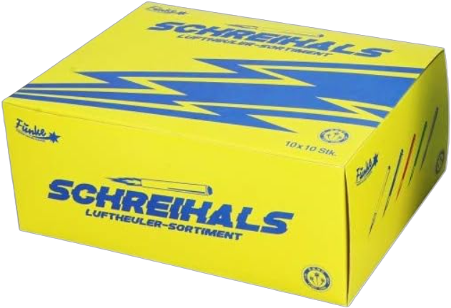 Schachtel Schreihals Luftheuler-Sortiment, gelb-blau, 10x10 Stück