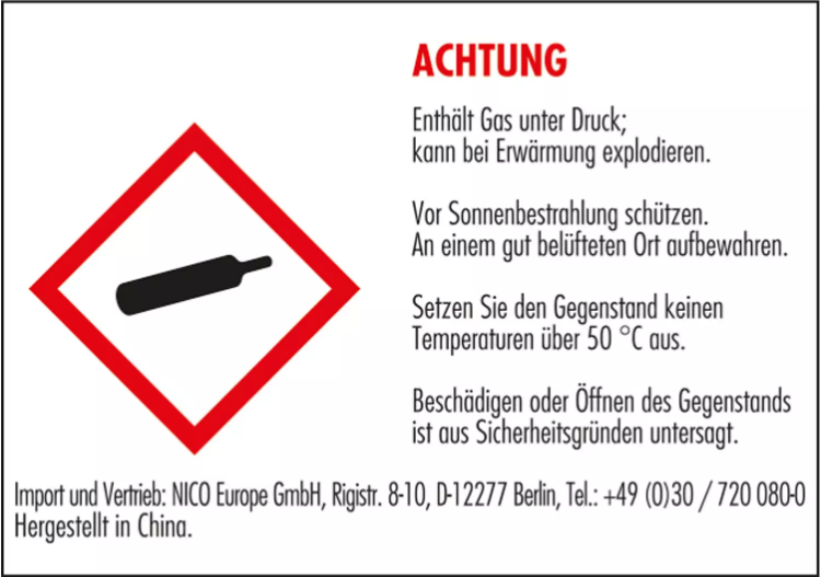 Sicherheitshinweis für Konfetti: Warnung vor Gas unter Druck, Explosionsgefahr und Schutz vor Sonneneinstrahlung