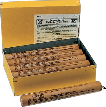 Bengalische Zylinderflammen in gelber Verpackung, Artikelnummer 6212