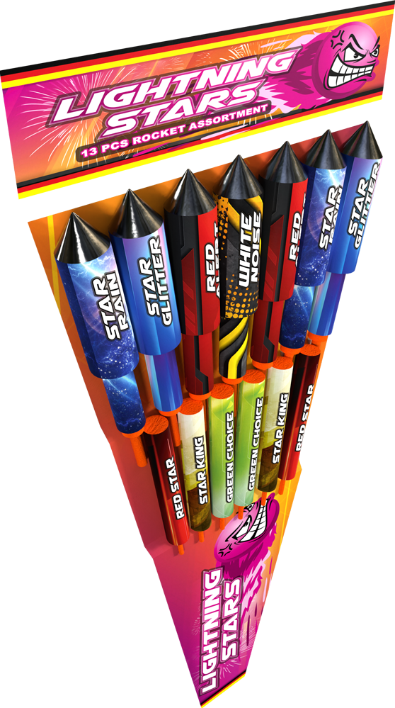 Feuerwerksraketen-Set Lightning Stars mit verschiedenen Effekten wie Star Rain, Star Glitter und White Noise