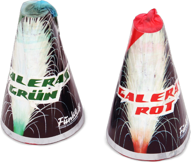 Funke Galeras Vulkane grün und rot Feuerwerkskörper Zwei Funke Galeras Vulkane in grün und rot als Feuerwerkskörper