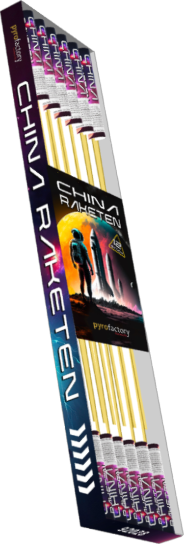 Verpackung von China Raketen der Marke Pyrofactory mit Weltraummotiv