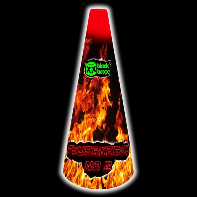 Blackboxx Feuerkegel No 2 – Effektvoller Feuerwerkskegel mit Flammenmotiv Blackboxx Feuerkegel No 2 mit Flammenmotiv auf schwarzem Hintergrund