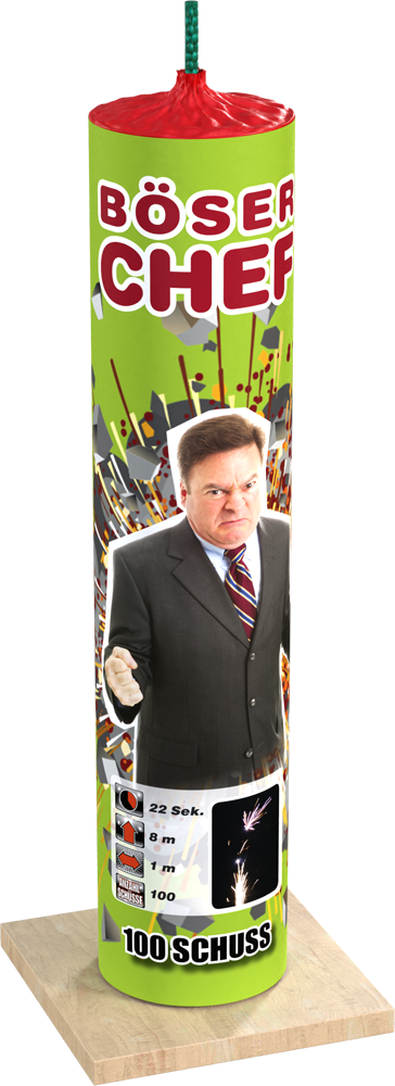 Böser Chef im Anzug mit aggressiver Gestik vor buntem Hintergrund