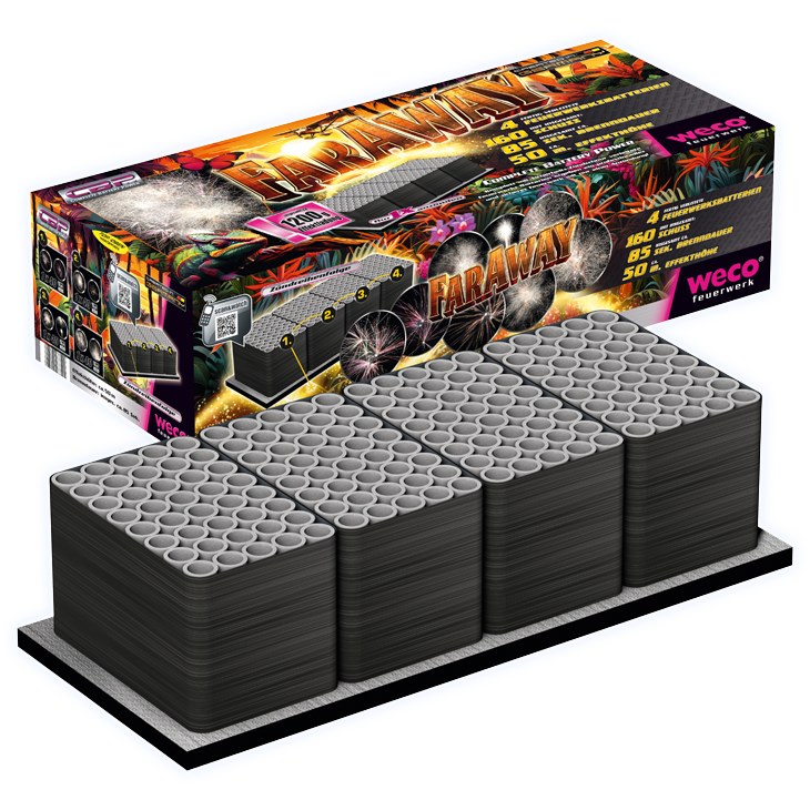 Weco Far Away Batteriefeuerwerk – Produktbild und Details Weco Feuerwerk Far Away Batteriefeuerwerk Produktbild