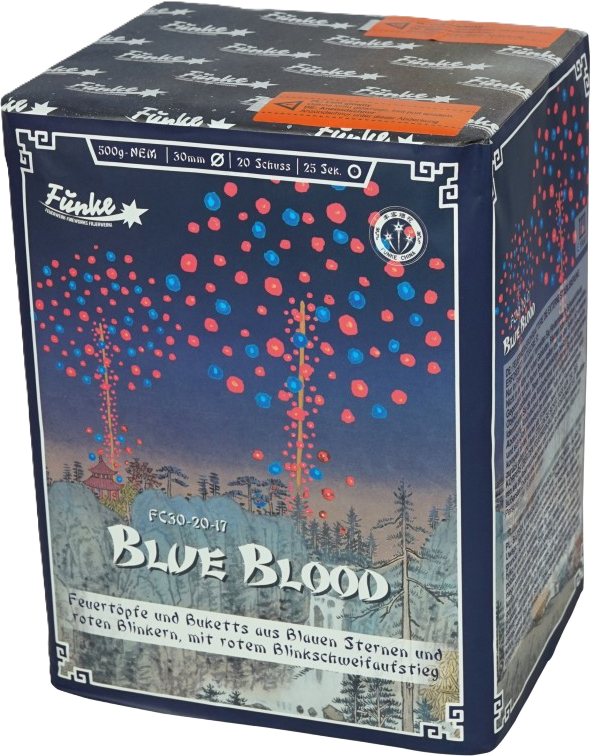 Funke Feuerwerksbatterie FC30-20-17 Blue Blood mit blauen Sternen und roten Blinkern