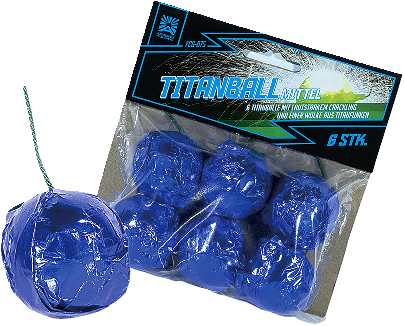 fcg-b75 Titanball Mittel – 6 Stück Knallkörper mit lautstarkem Crackling und Titanfunken von Argento Feuerwerk fcg-b75 Titanball Mittel von Argento Feuerwerk, 6er Packung, Knallkörper mit Crackling und Titanfunken
