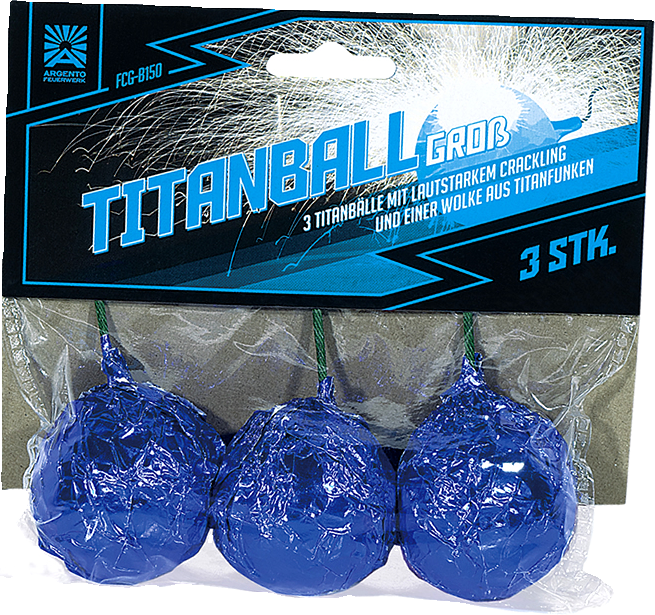 FCG-B150 Titanball groß – 3 Stück Titanbälle mit Crackling und Titanfunken von Argento Feuerwerk FCG-B150 Titanball groß von Argento Feuerwerk, 3 Titanbälle mit lautstarkem Crackling und Titanfunken