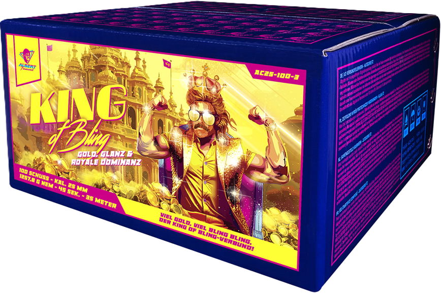 Feuerwerksverbund AC25-100-3 King of Bling mit goldener Verpackung und auffälligem Design