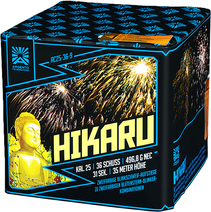 Argento Feuerwerk Batterie Hikaru AC25-36-9 mit 36 Schuss und buntem Feuerwerkseffekt