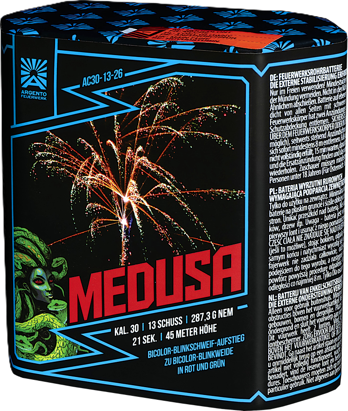 Argento Feuerwerk AC30-13-26 Medusa Feuerwerksbatterie mit Feuerwerkseffekt und Produktbeschreibung