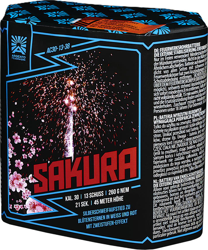 Argento Feuerwerk AC30-13-38 Sakura Feuerwerksbatterie mit Blütenstern-Effekt und Kirschblüten-Design