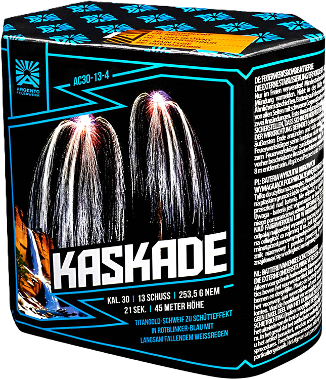 Argento Feuerwerk Batterie AC30-13-4 Kaskade mit 13 Schuss und Titangold-Schweif zu Schütteffekt
