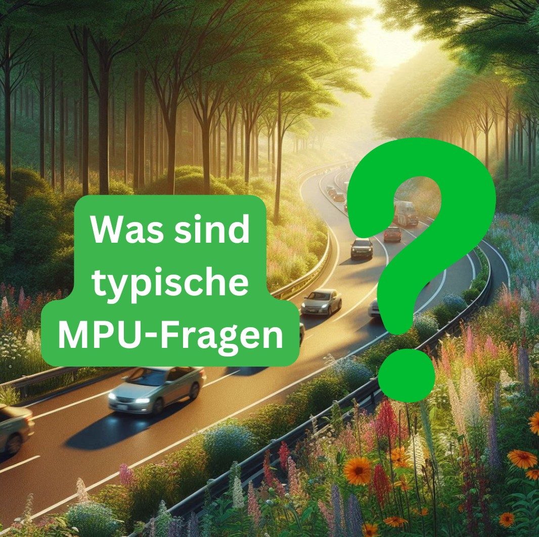 MPU Fragen Freiburg – Illustration einer Straße mit Text: Was sind typische MPU-Fragen?
