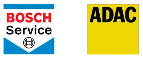 Logos von Bosch und ADAC nebeneinander