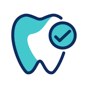 Icon Zahnersatz mit Zahn und Häkchen als Symbol für Zahnersatz