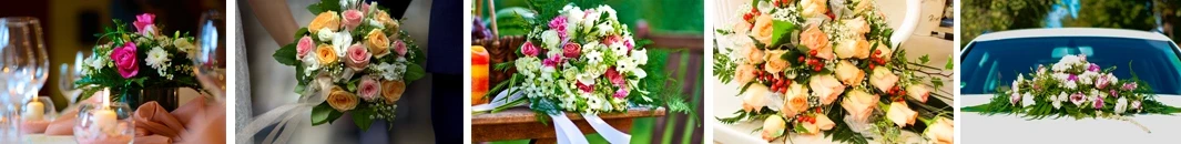 Hochzeitsfloristik mit festlichem Brautstrauß aus weißen und rosa Blumen