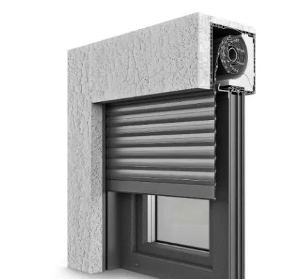 Querschnitt eines modernen Rollladenkastens mit Fenster