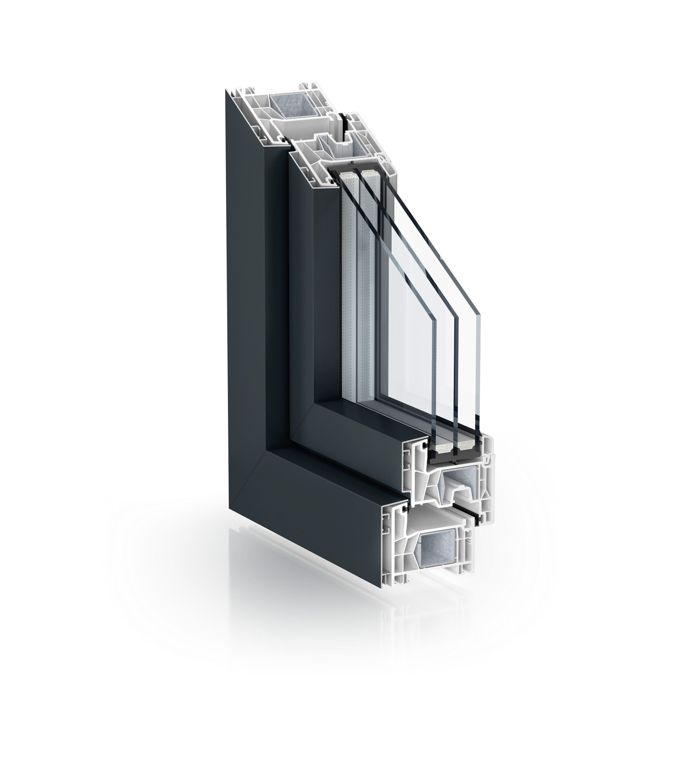 System 76AD ACplus Vollschale Fensterprofil in transparent schwarzgrau