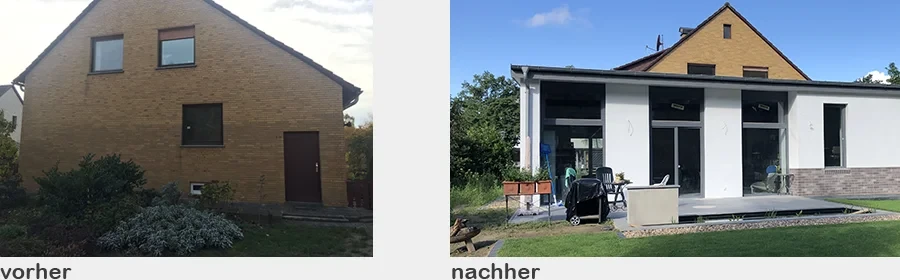 Vorher-Nachher-Vergleich eines Bauprojekts in Wendeburg