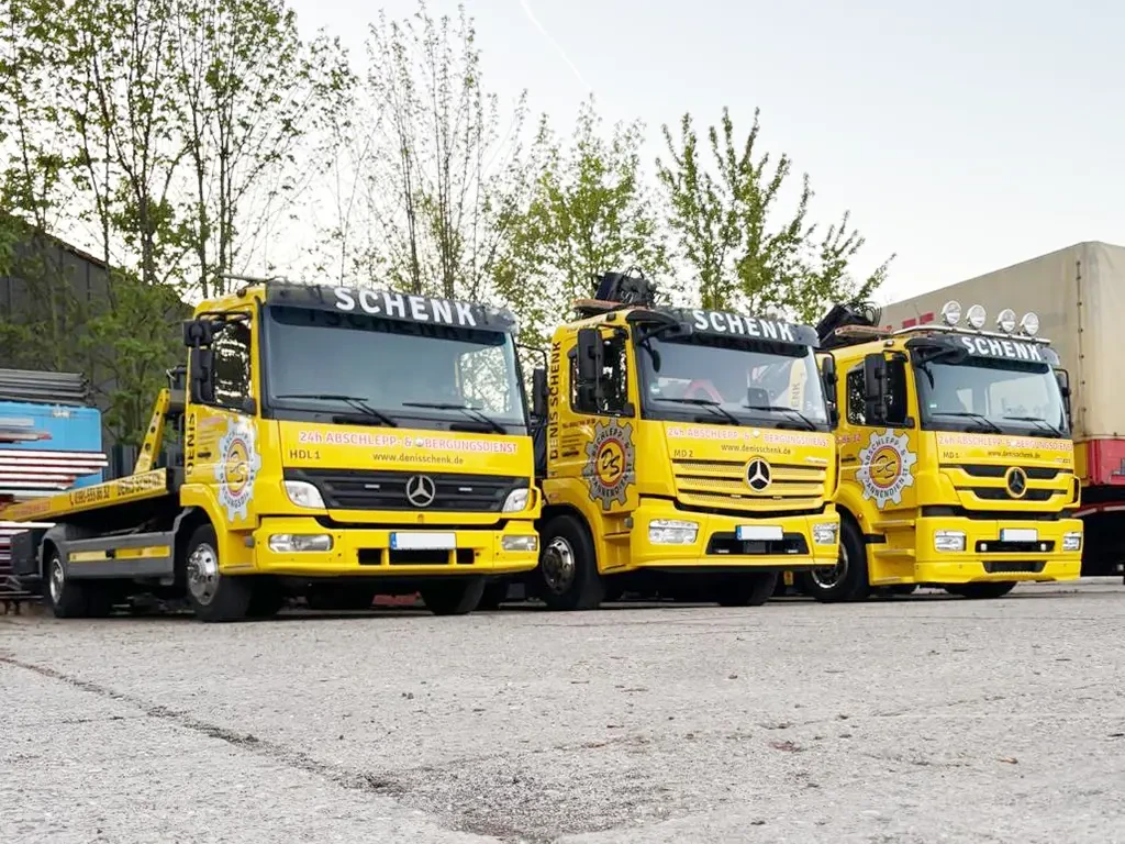Denis Schenk LKW Flotte – gelbe Abschleppfahrzeuge von Schenk Abschlepp- und Bergungsdienst