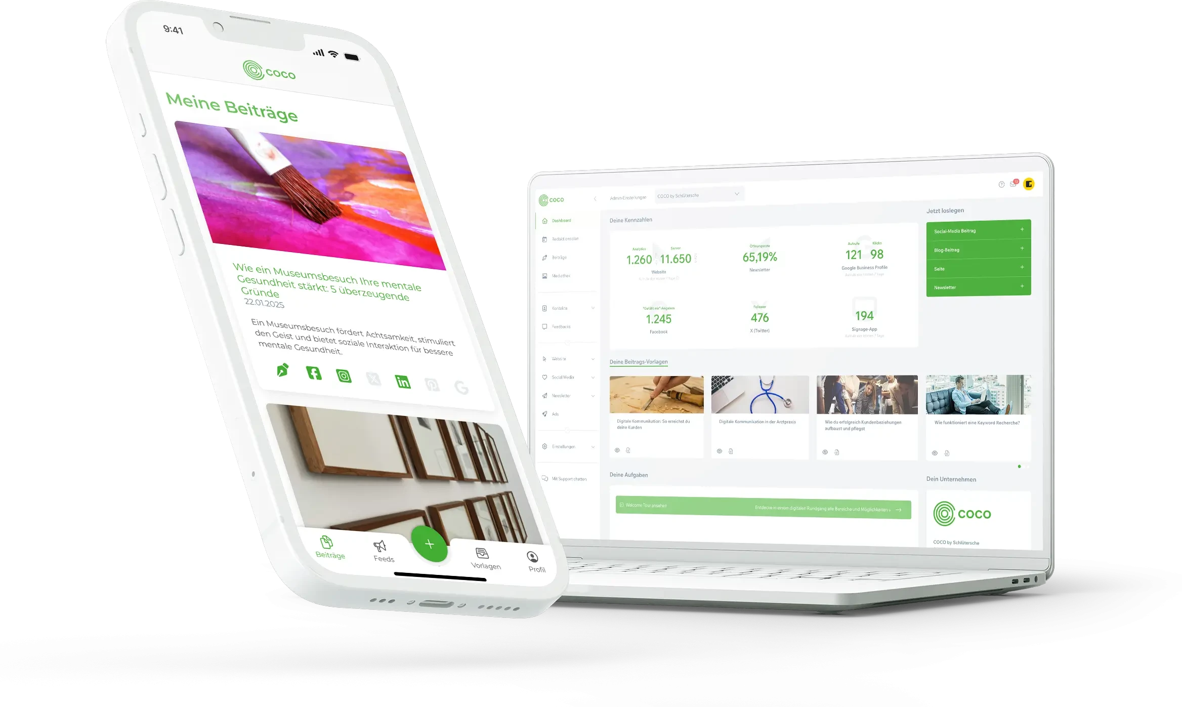 Mobile und Desktop Ansicht der Publisher App Mobile und Desktop Ansicht der Publisher App