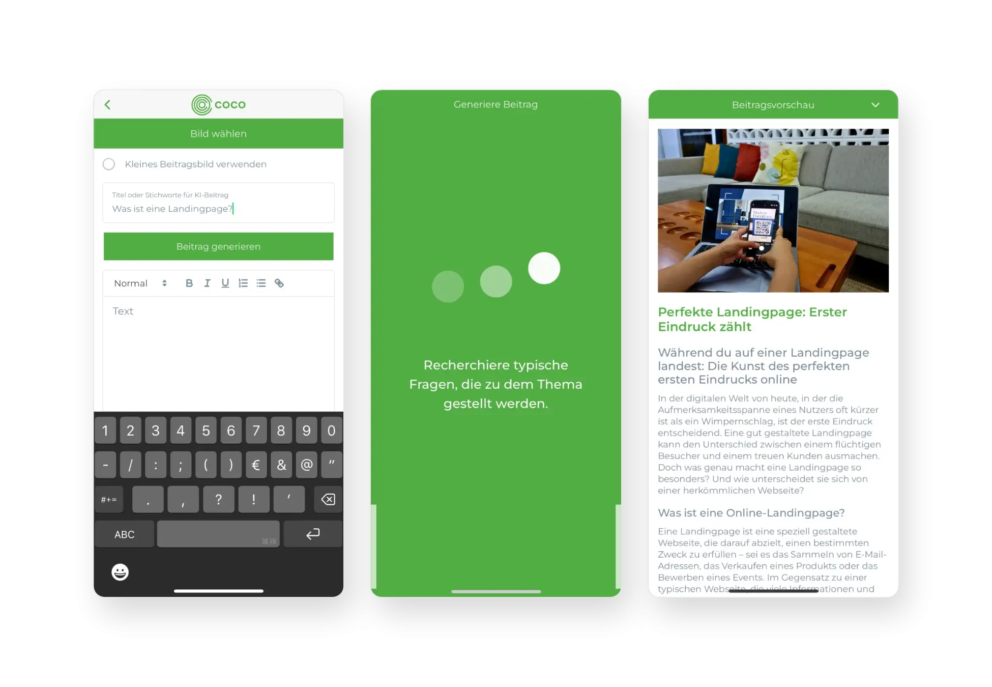 Publisher-App: Detailansicht zur Landingpage-Erstellung Detailansicht der Publisher-App zur Erstellung von Landingpages